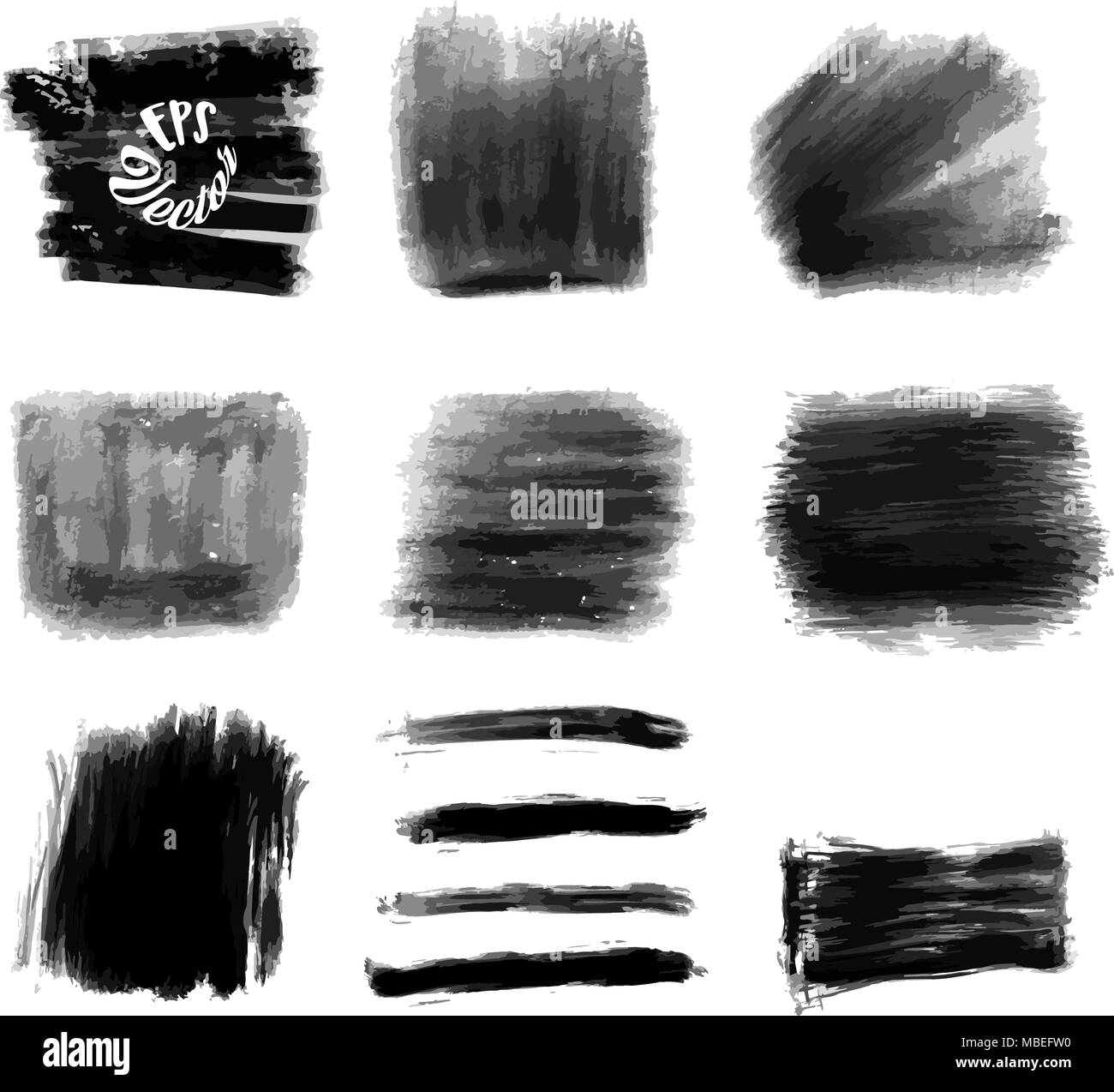 9 vettore di acrilico corse in background. Set di verniciato di colore nero a tratti. Bella disegnati a mano il disegno vettoriale. Utilizzabile per il sito web, social media e stampa Illustrazione Vettoriale