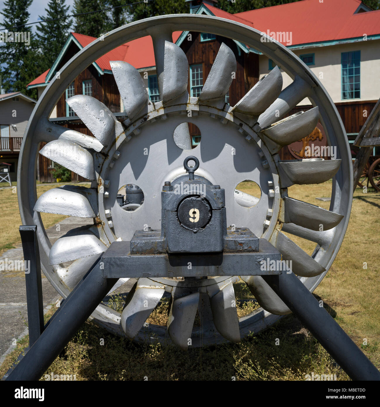 Close-up della ruota Pelton, Nelson, British Columbia, Canada Foto Stock