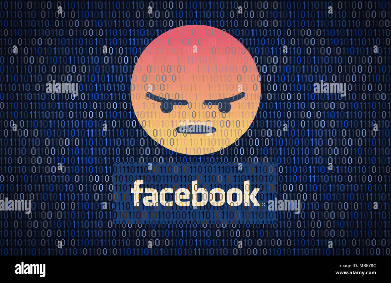 GALATI, Romania - 10 Aprile 2018: dati Facebook i problemi di sicurezza e privacy. Dati concetto di crittografia Foto Stock