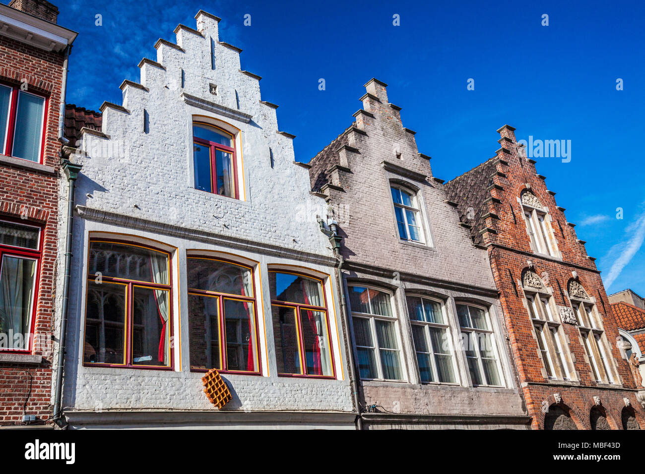 Storiche case patrizie lungo il Langerei in Bruges (Brugge), Belgio. Foto Stock