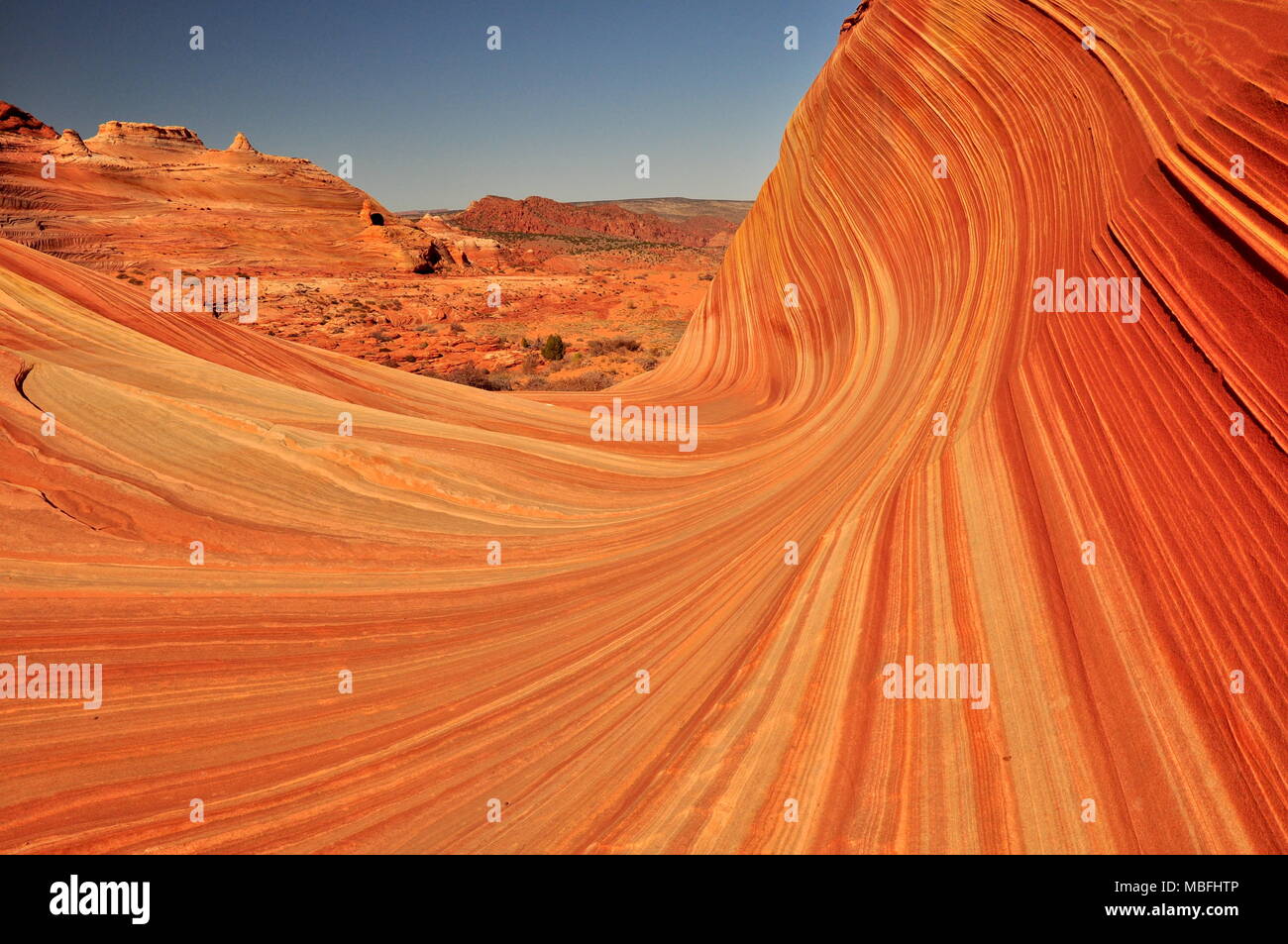 L'Onda, mozzafiato standstone formazione rocciosa profonda nel deserto dell'Arizona, Stati Uniti d'America Foto Stock