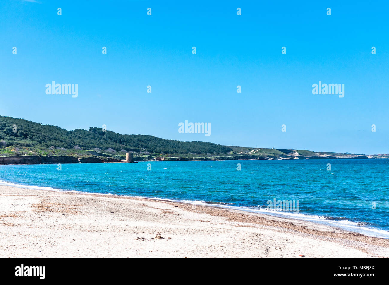 Il sardo spiaggia di Platamona, nel golfo dell' Asinara, in una giornata di sole di primavera Foto Stock
