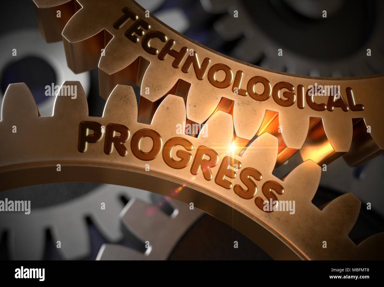 Il progresso tecnologico sul Golden marce. 3D'illustrazione. Foto Stock