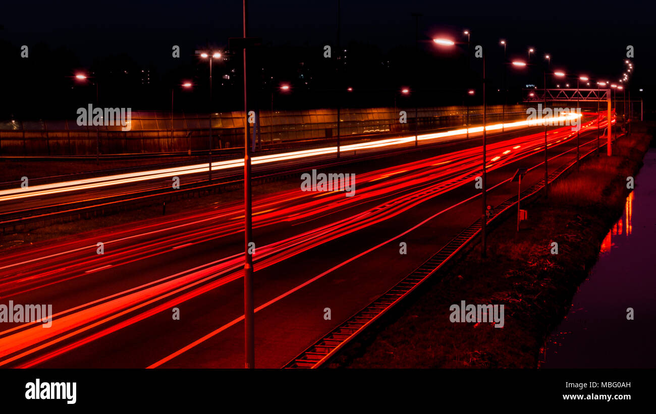 Autostrada Lighttrails Foto Stock