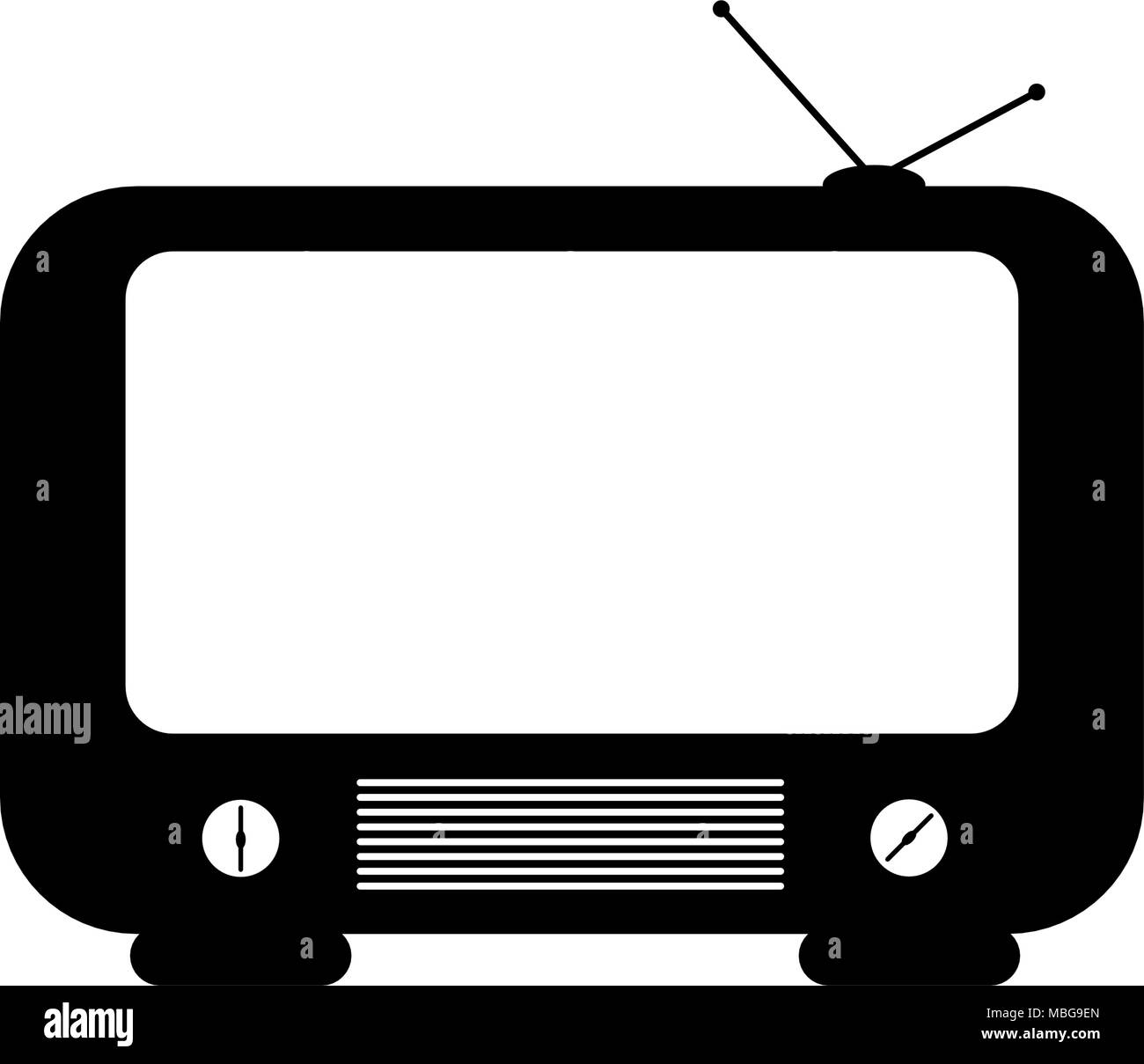 Tv retrò disegno vettoriale. Uno stile piatto vettore. Icona televisiva, simbolo isolato su sfondo bianco, superficie. Delineato il disegno. Illustrazione Vettoriale