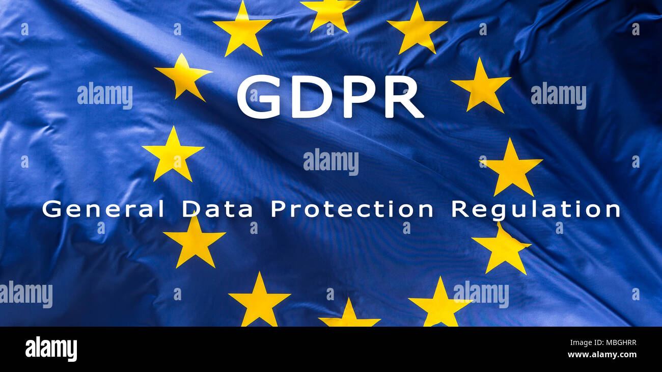 Bandiera dell'Unione europea con il testo il PILR - Dati generali Regolamento di protezione. Foto Stock