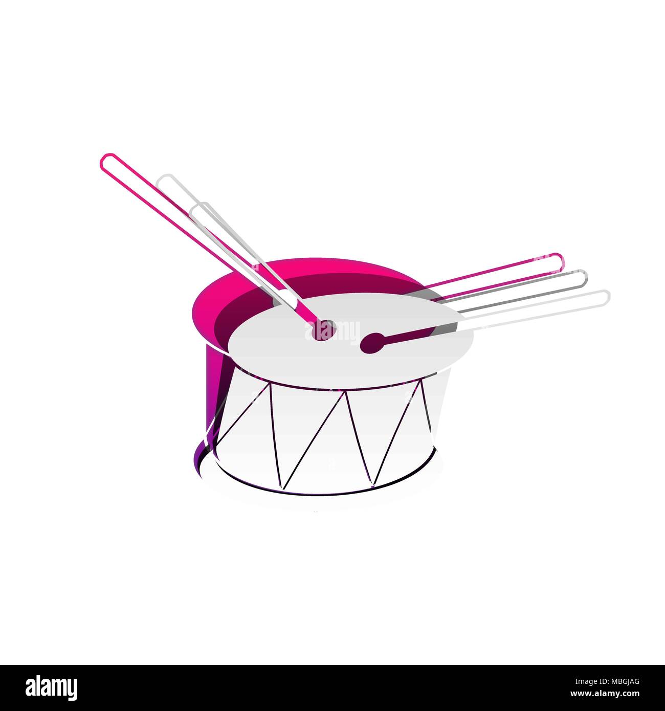 Segno del tamburo. Vettore. Carta staccabile con ombra al sottostante strato con magenta-violetta sfondo. Illustrazione Vettoriale