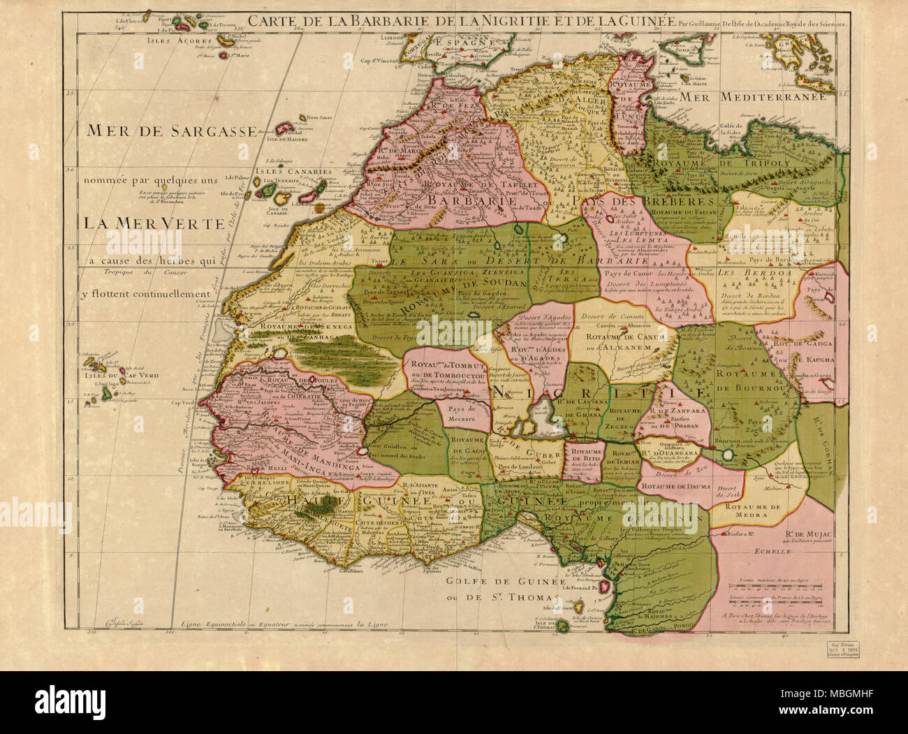 Mappa di Barberia & Africa nera & Guinee Foto Stock
