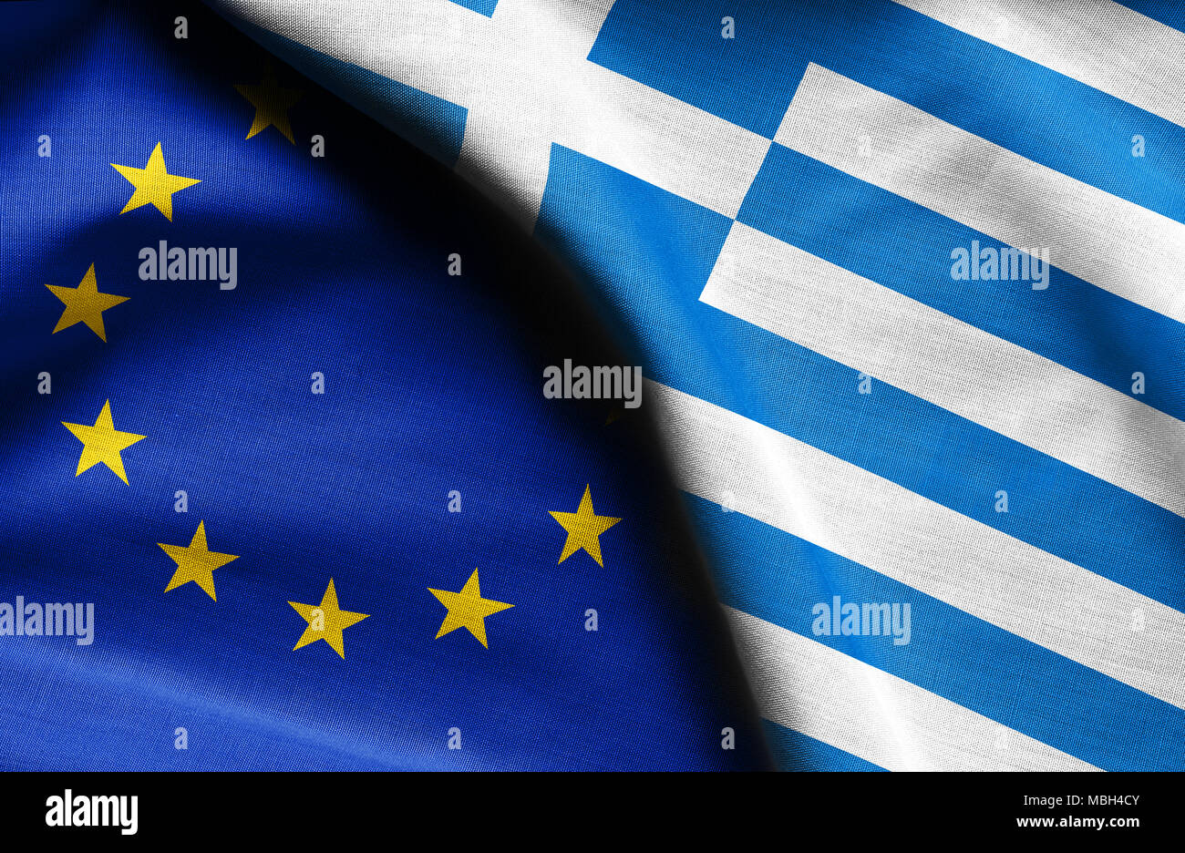 Bandiere di Grecia e Unione europea. Foto Stock