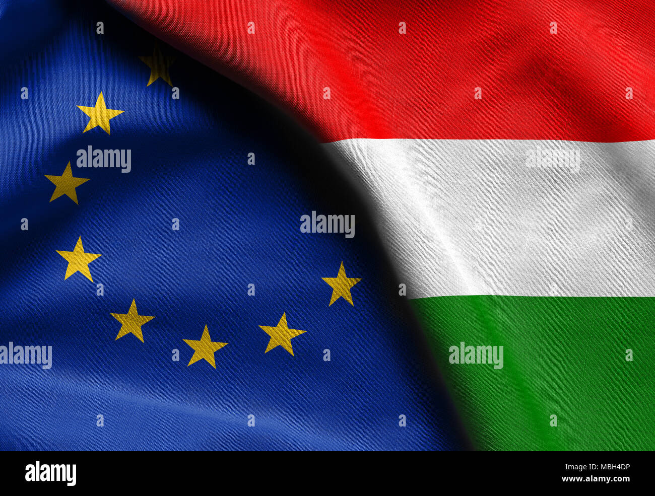 Bandiere di Ungheria e Unione europea. Foto Stock