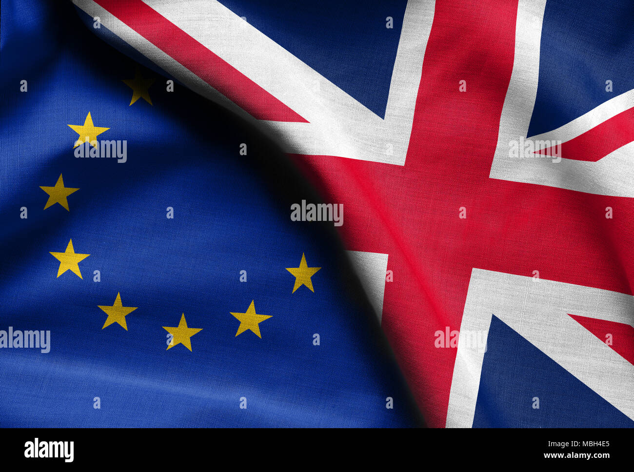 Bandiere del Regno Unito e dell'Unione europea. Foto Stock