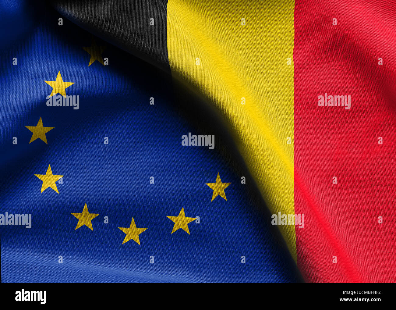 Le bandiere del Belgio e dell'Unione europea. Foto Stock