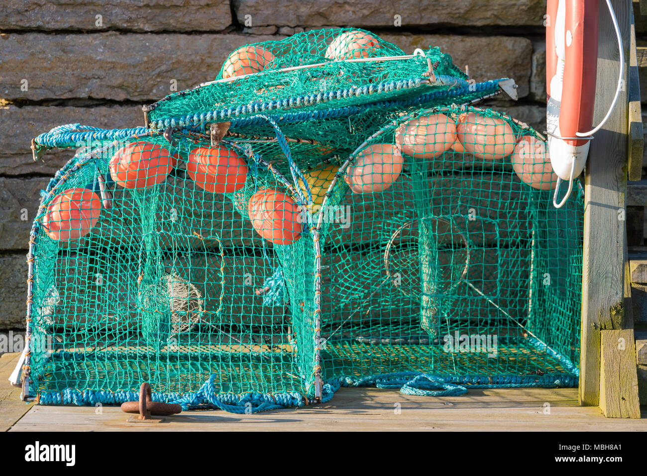 Svuotare green lobster o gabbie di granchio sulla terra. Foto Stock
