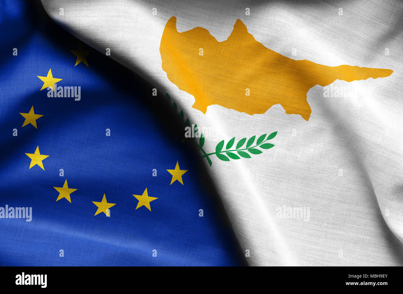 Bandiere di Cipro e l'Unione europea. Foto Stock