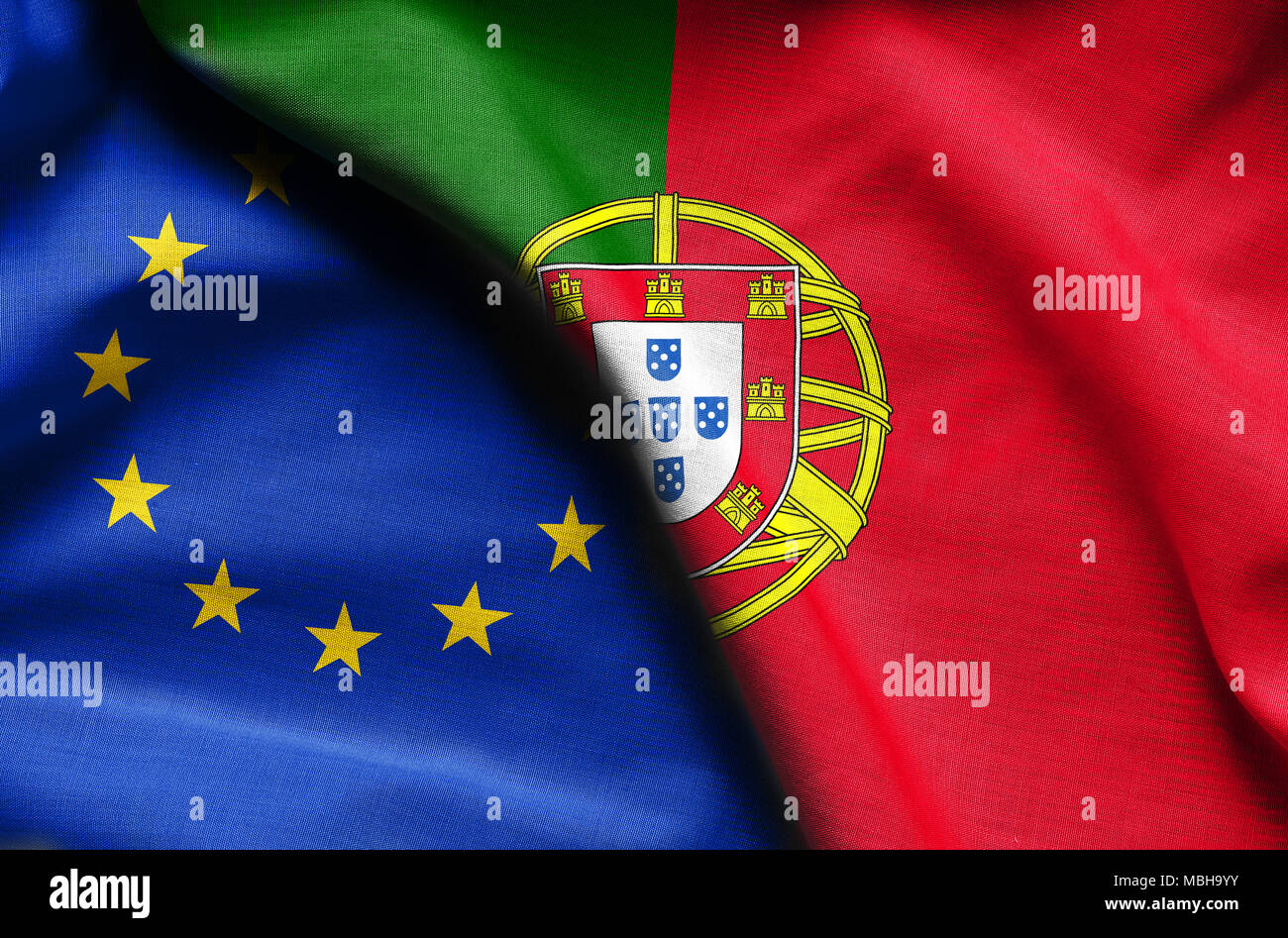 Bandiere di Portogallo e Unione europea Foto Stock