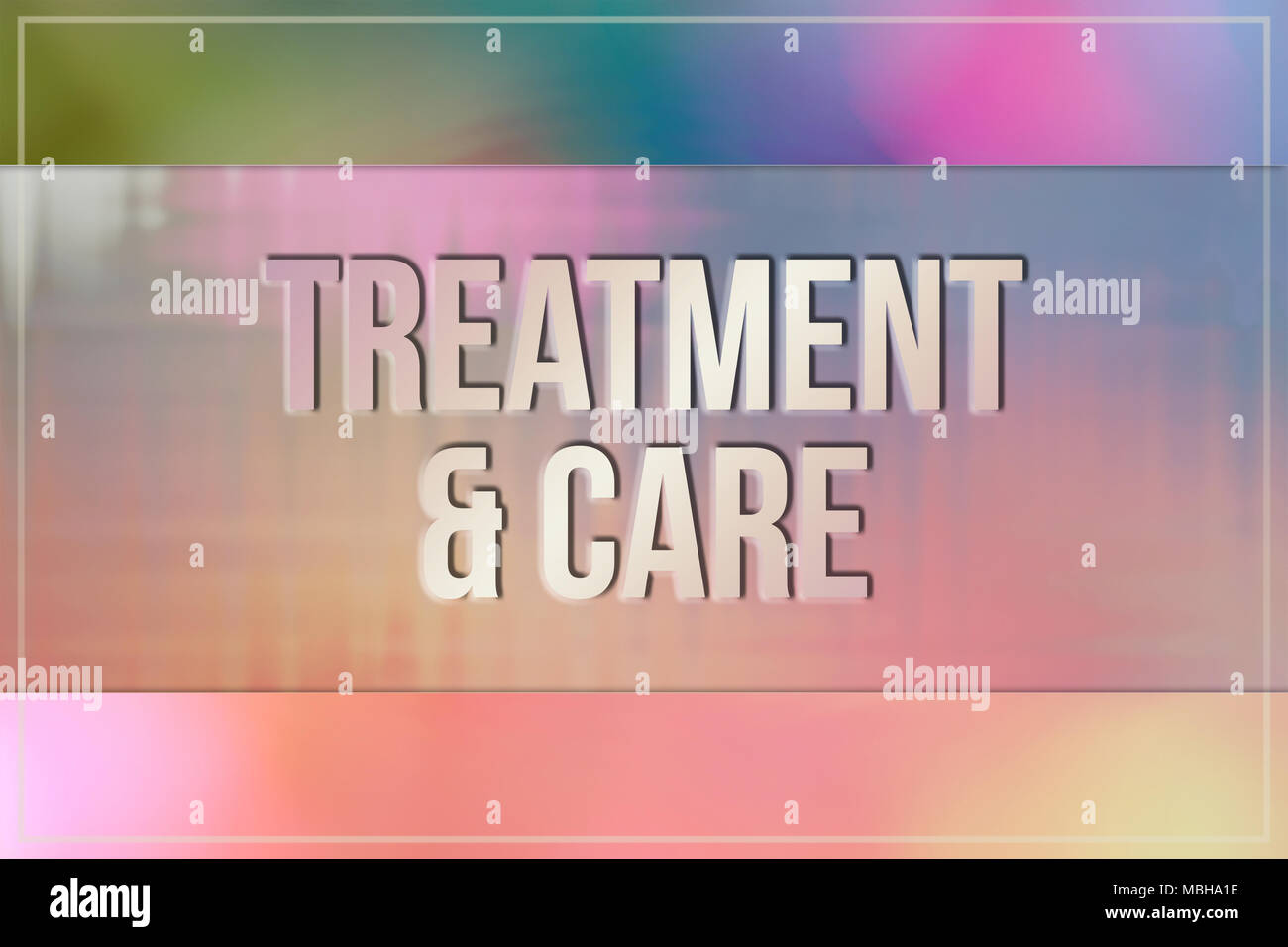 Trattamenti e cure mediche e medicine parole concettuale, con volteggiano e colorata come sfondo per la pagina web e graphic design, catalogo o di sfondo. Foto Stock