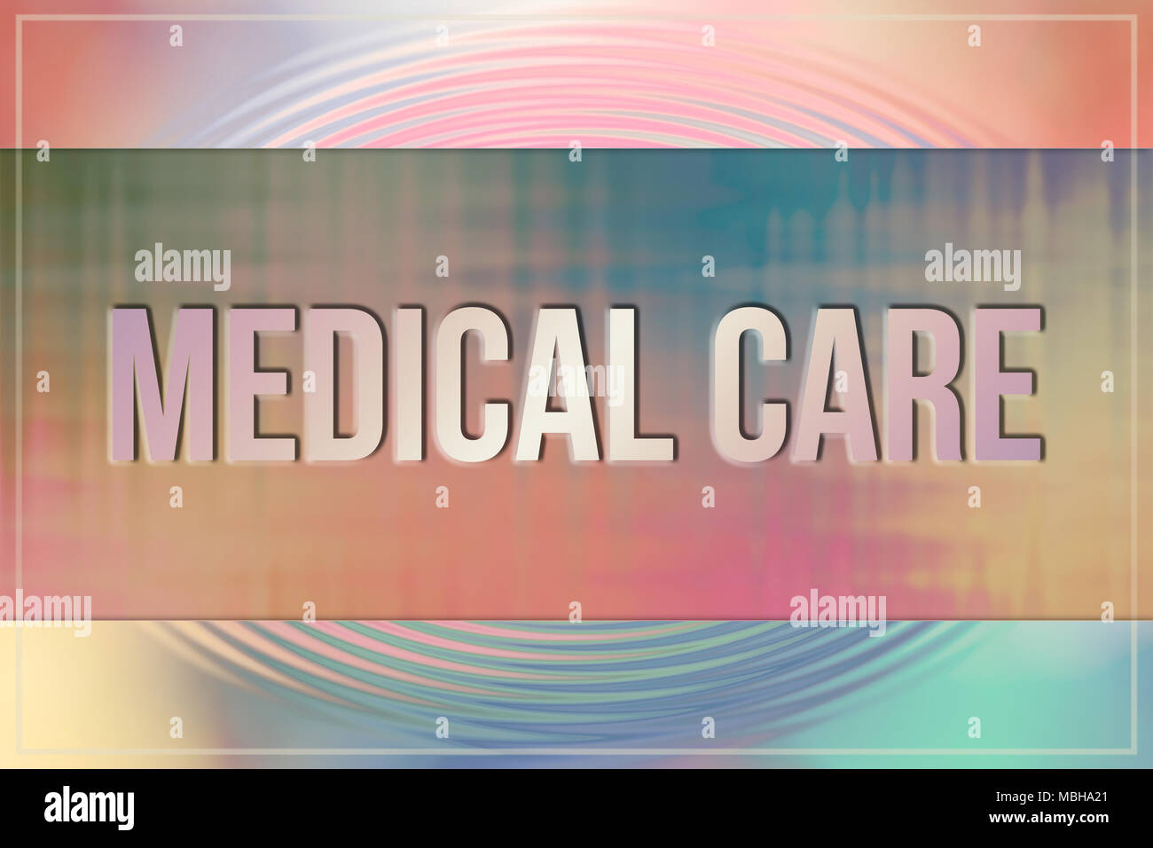 Medical care parole concettuale, con volteggiano e colorata come sfondo per la pagina web e graphic design, catalogo o di sfondo. Foto Stock