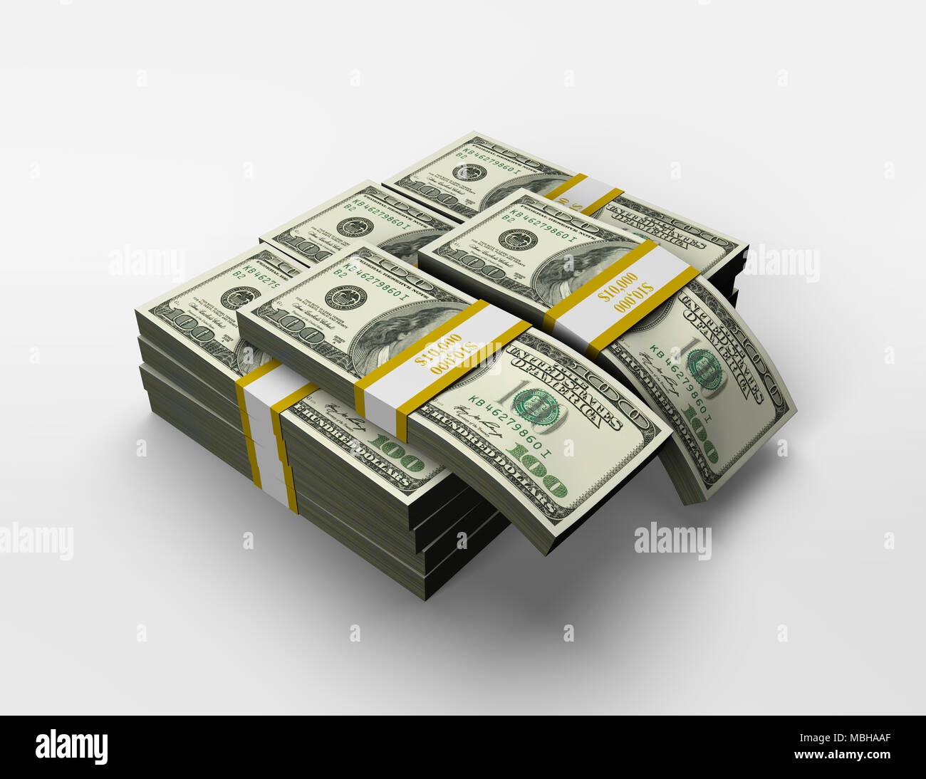 3D reso illustrazione di un piccolo mucchio di denaro contante in valuta statunitense 100 dollari Foto Stock