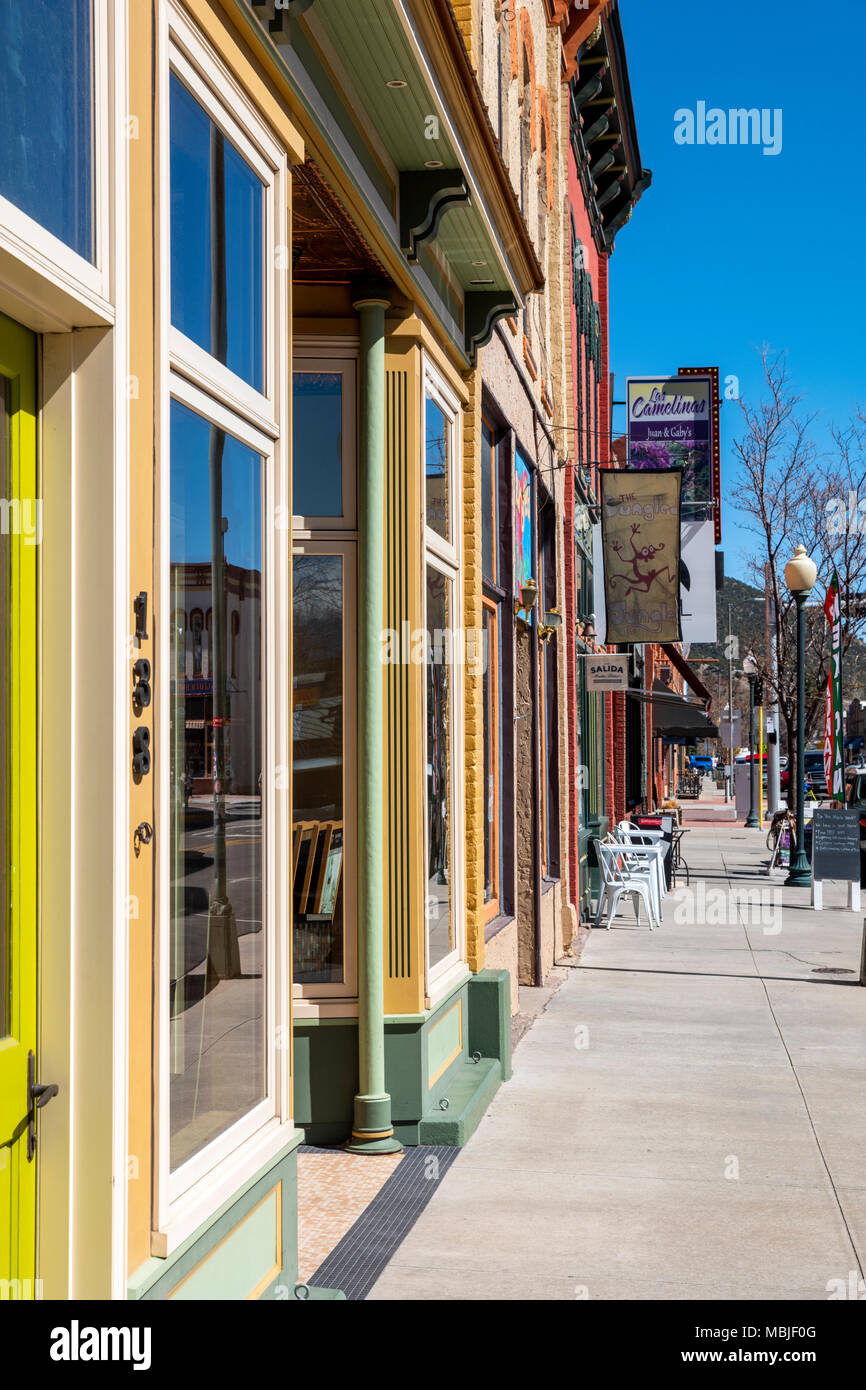 Distretto Storico Nazionale; negozi nel centro cittadino di Salida; Colorado; USA Foto Stock