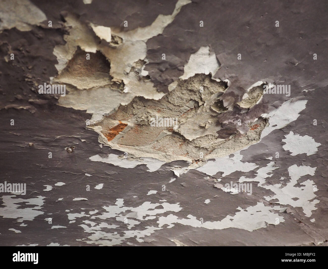 Danni causati da umidità umidità e infiltrazioni di acqua sulla parete e soffitto Foto Stock