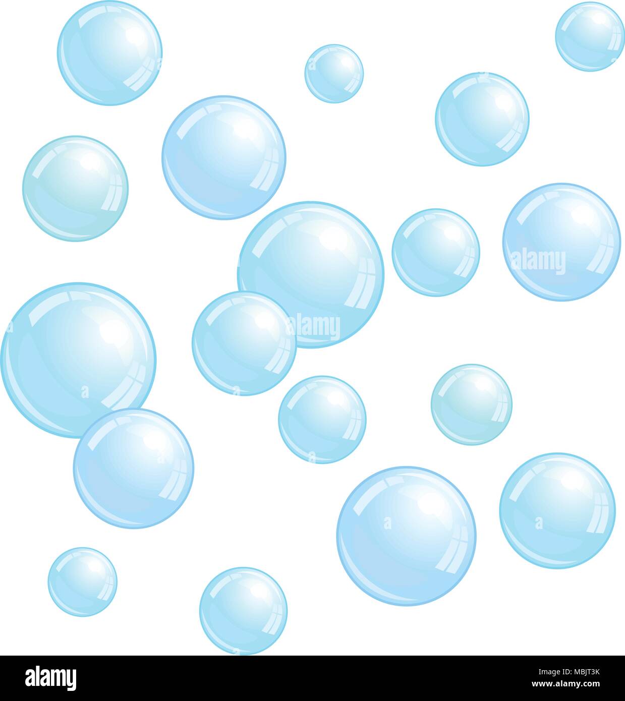 Bolle di sapone, acqua realistica, perle di blob di blu, vettore sfera di schiuma illustrazione Illustrazione Vettoriale