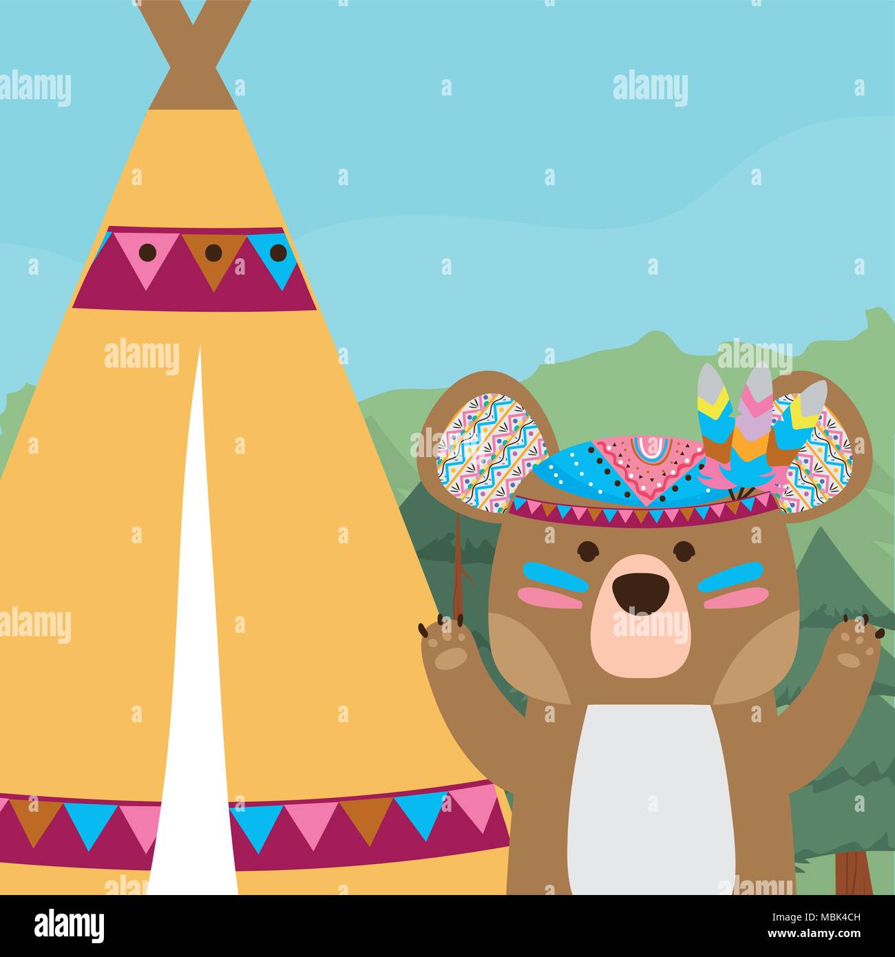 Bear simpatico cartoon hippie Illustrazione Vettoriale