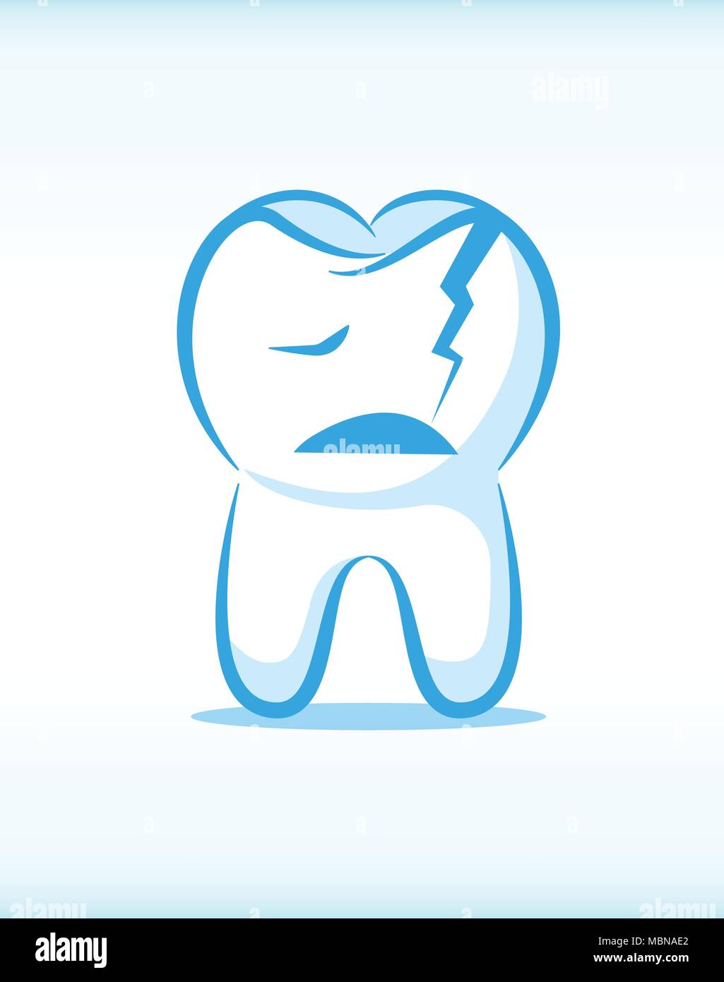 Vettore di divertenti dente rotto carattere con espressione triste Illustrazione Vettoriale