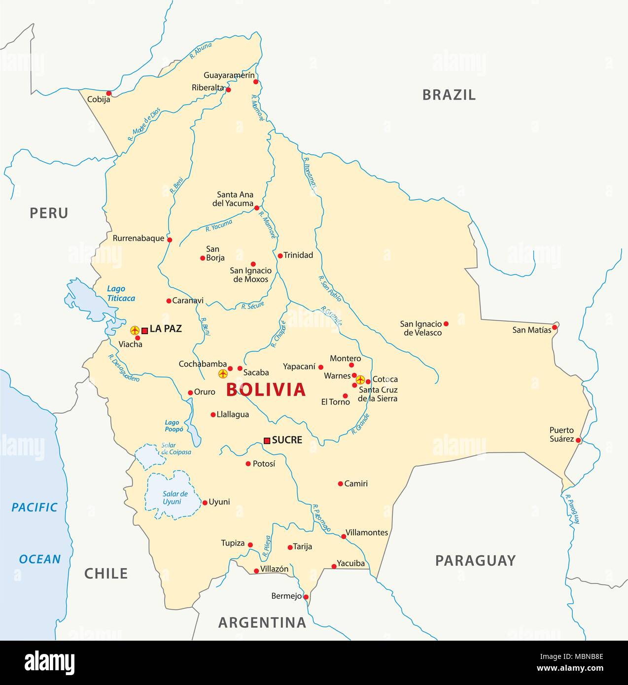 Bolivia mappa vettoriale Illustrazione Vettoriale