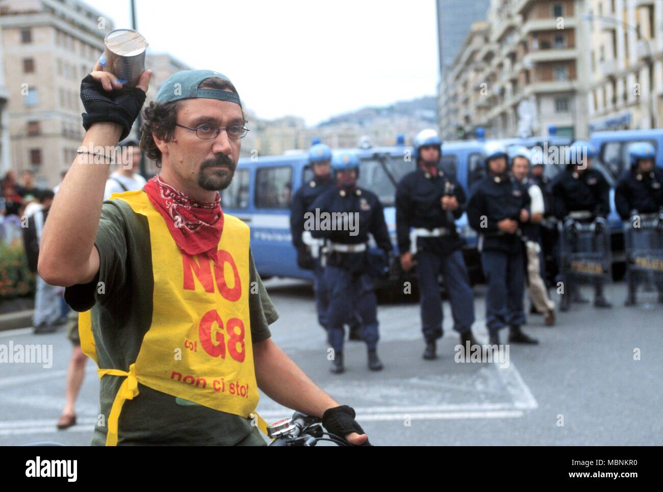 La protesta contro la international summit G8 di Genova (Italia), Luglio 2001 Foto Stock