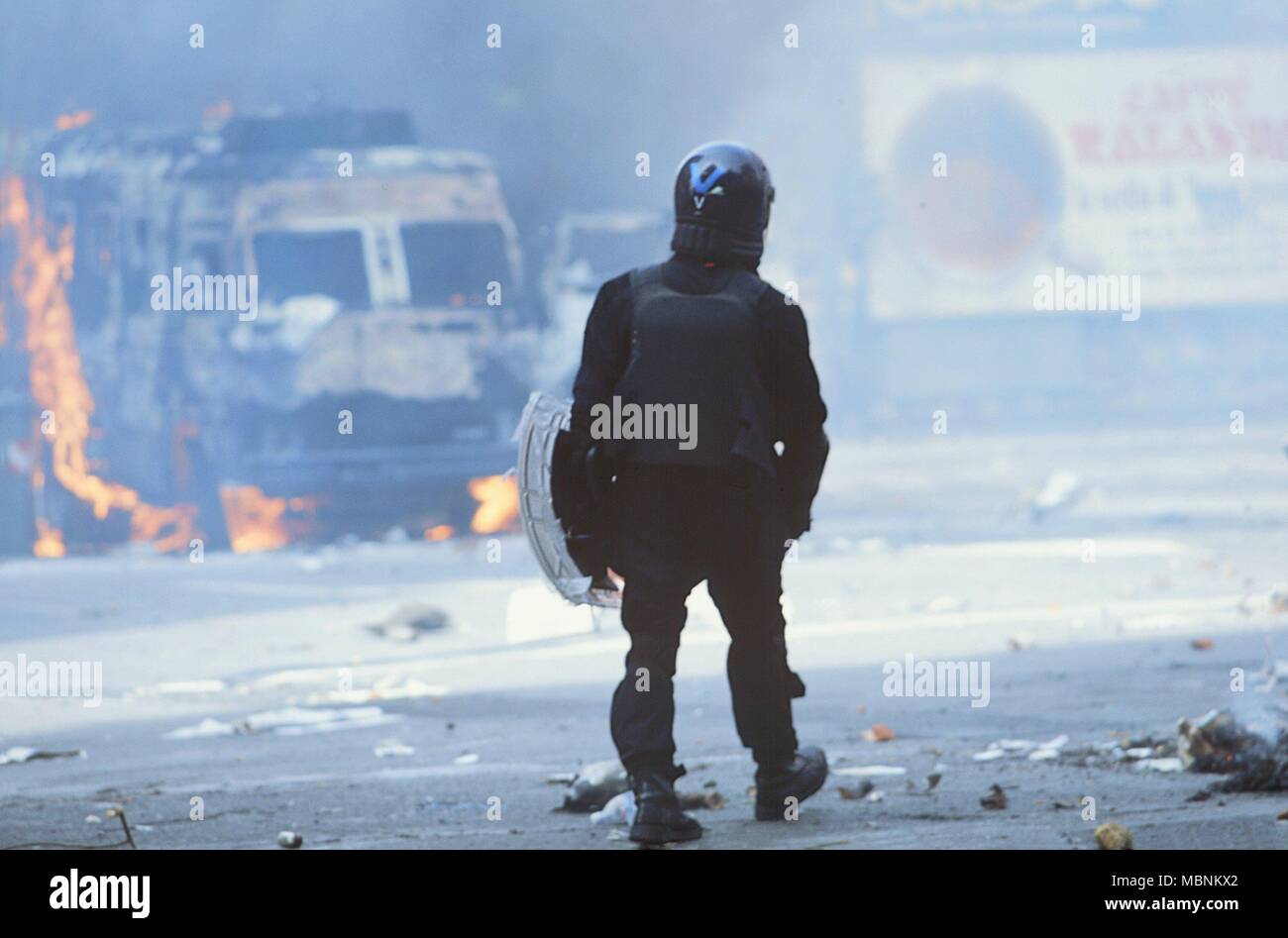 La protesta contro la international summit G8 di Genova (Italia), Luglio 2001 Foto Stock