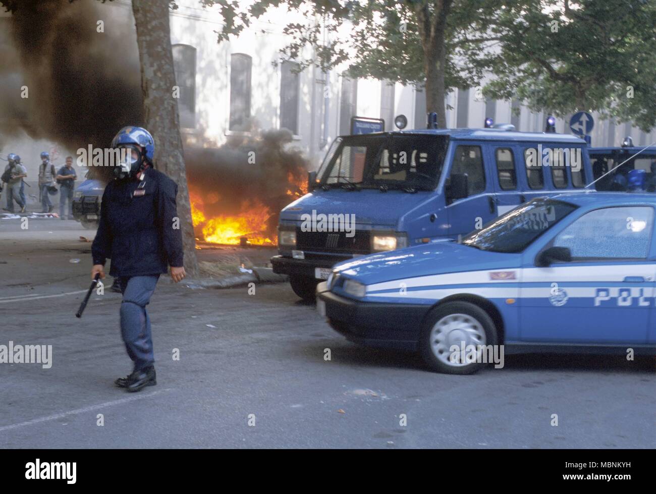 La protesta contro la international summit G8 di Genova (Italia), Luglio 2001 Foto Stock