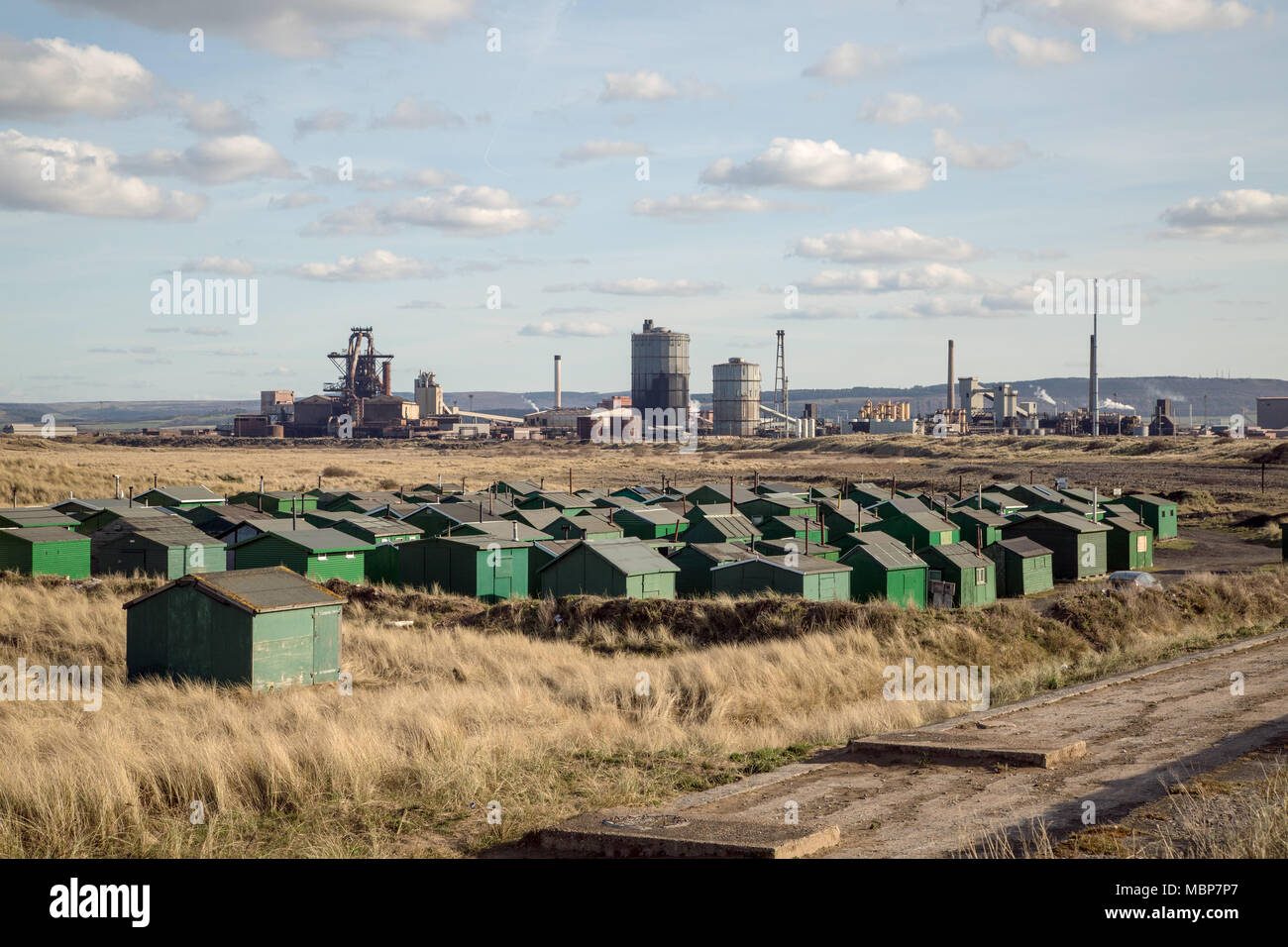 Fishermens capanne. Foro Paddys, Redcar, Inghilterra. Foto Stock