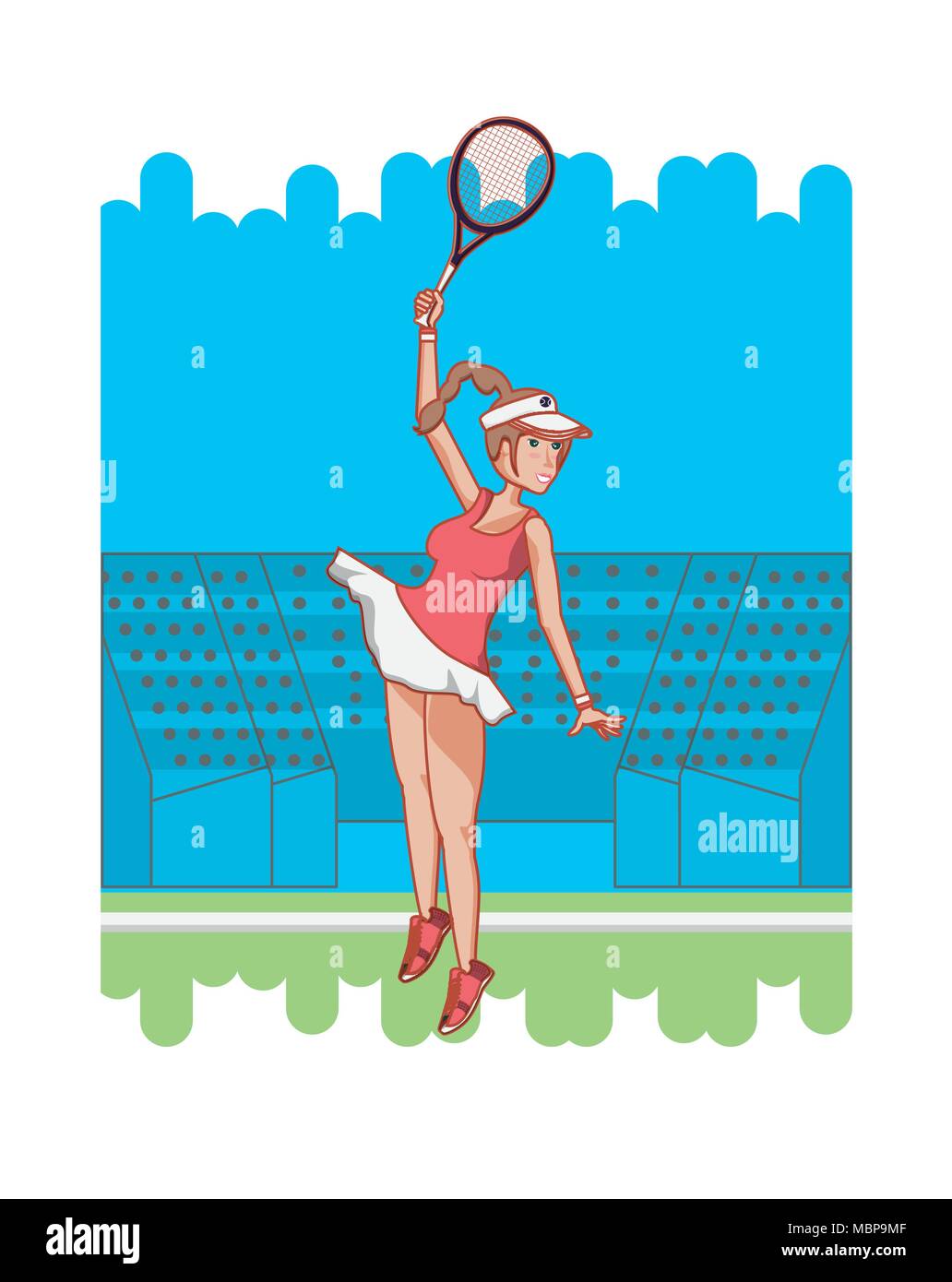 Donna giocando a tennis carattere illustrazione vettoriale design Illustrazione Vettoriale
