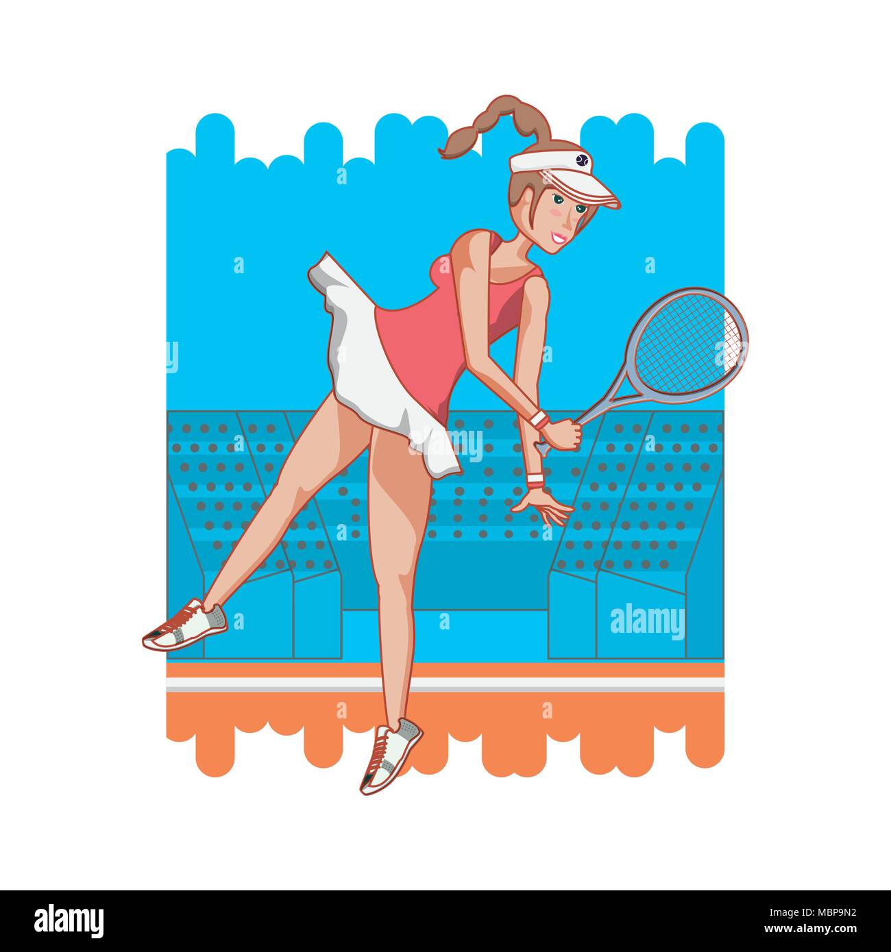 Donna giocando a tennis carattere illustrazione vettoriale design Illustrazione Vettoriale