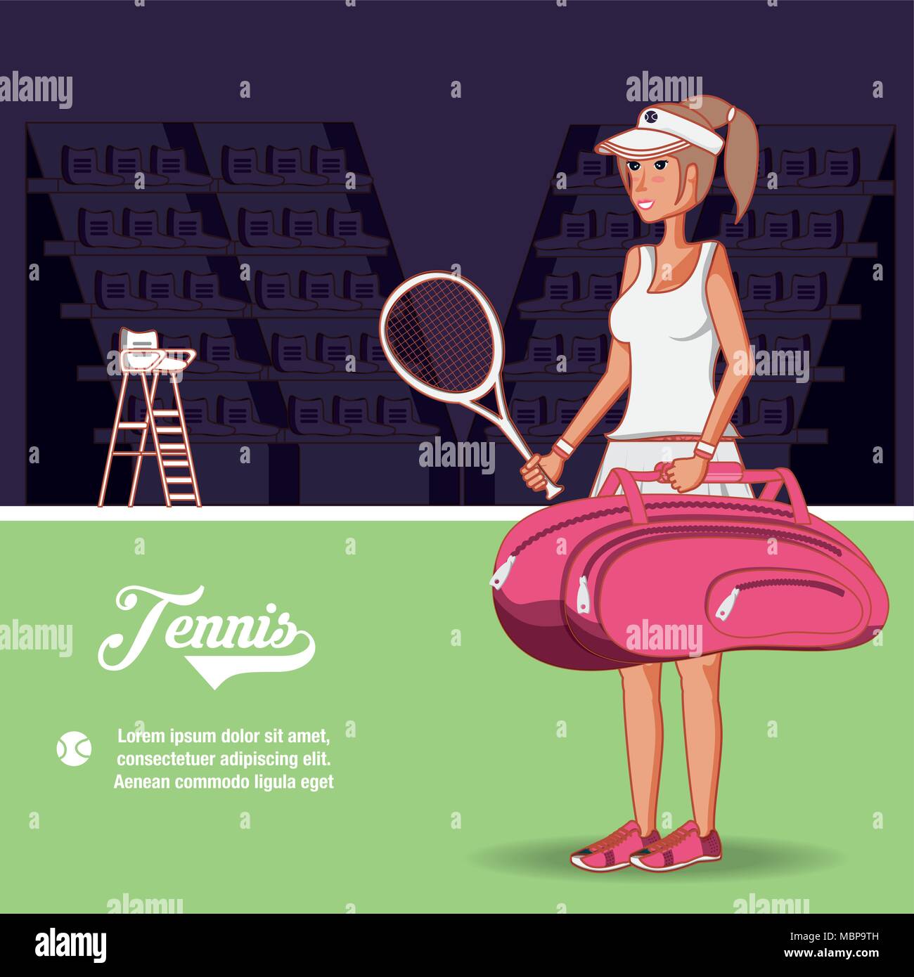 Lettore femmina carattere tennis illustrazione vettoriale design Illustrazione Vettoriale