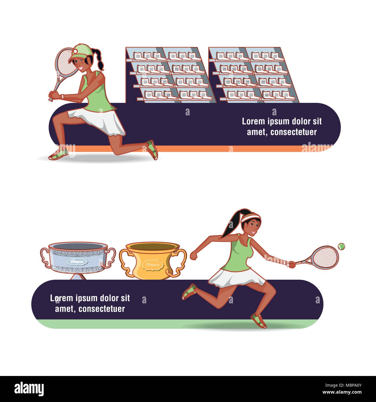 Donne giocando a tennis caratteri illustrazione vettoriale design Illustrazione Vettoriale