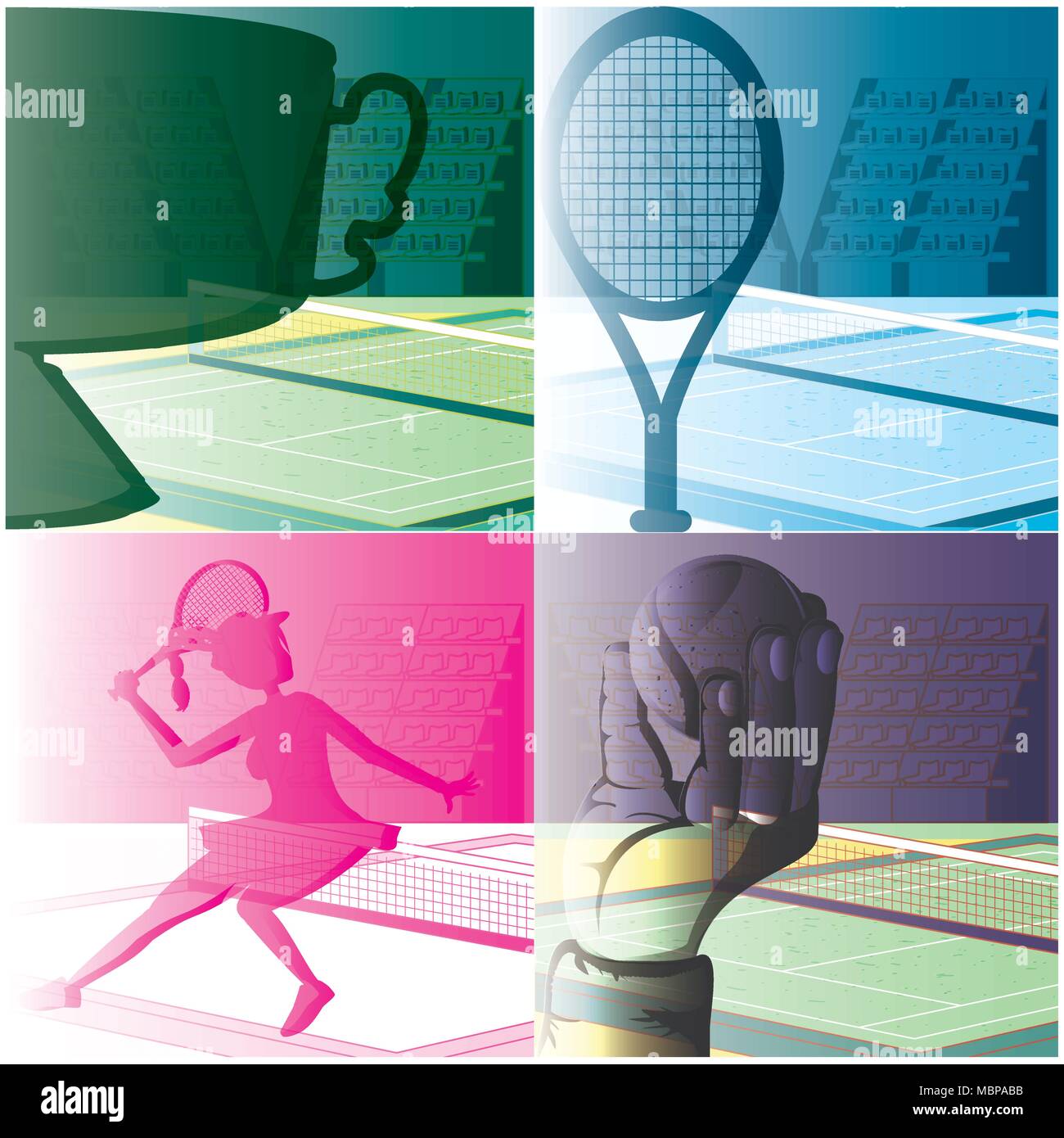 Tennis attrezzature sportive impostare icone illustrazione vettoriale design Illustrazione Vettoriale