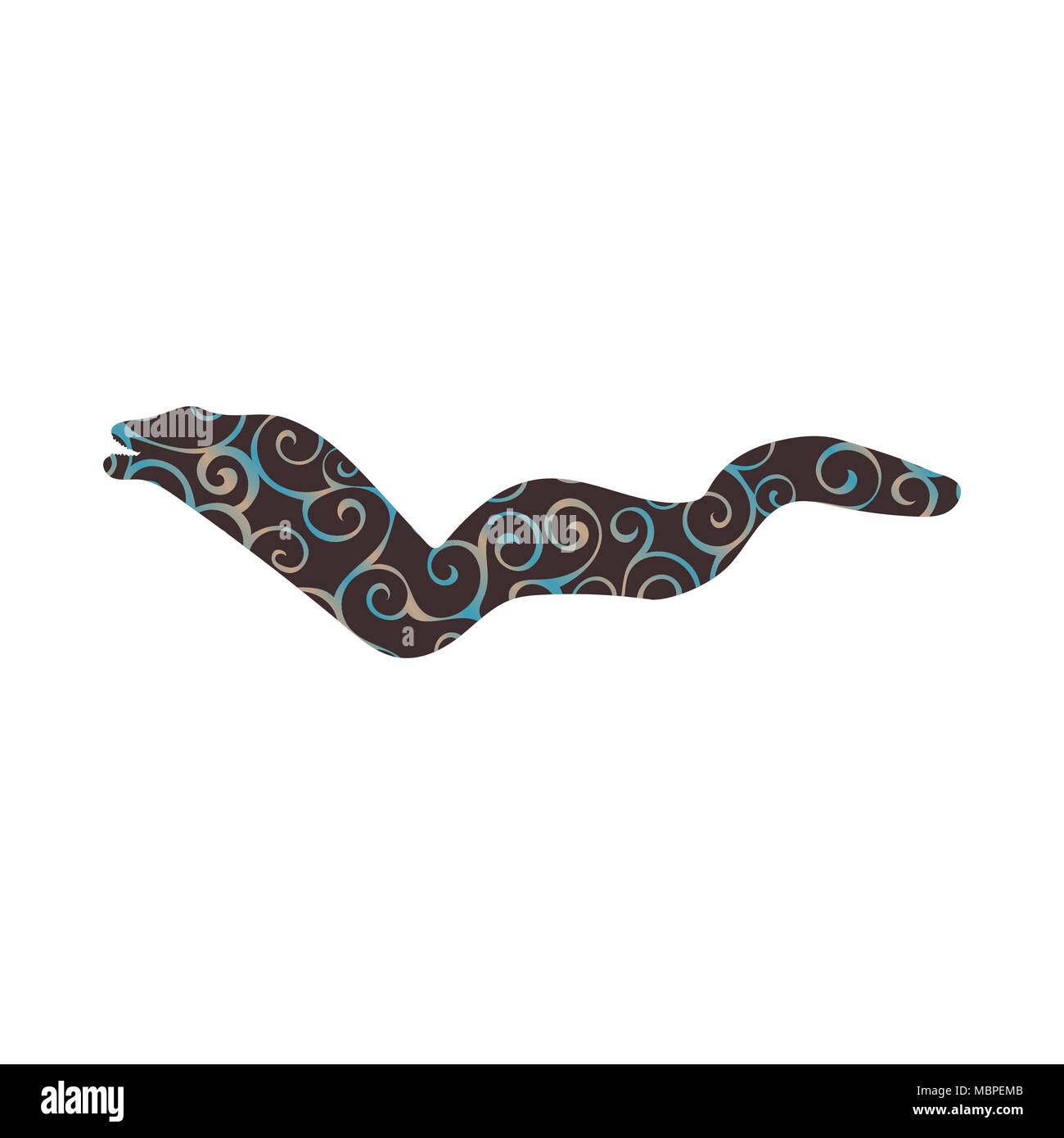 Moray modello a spirale color silhouette di animali acquatici. Vector Illustrator. Illustrazione Vettoriale