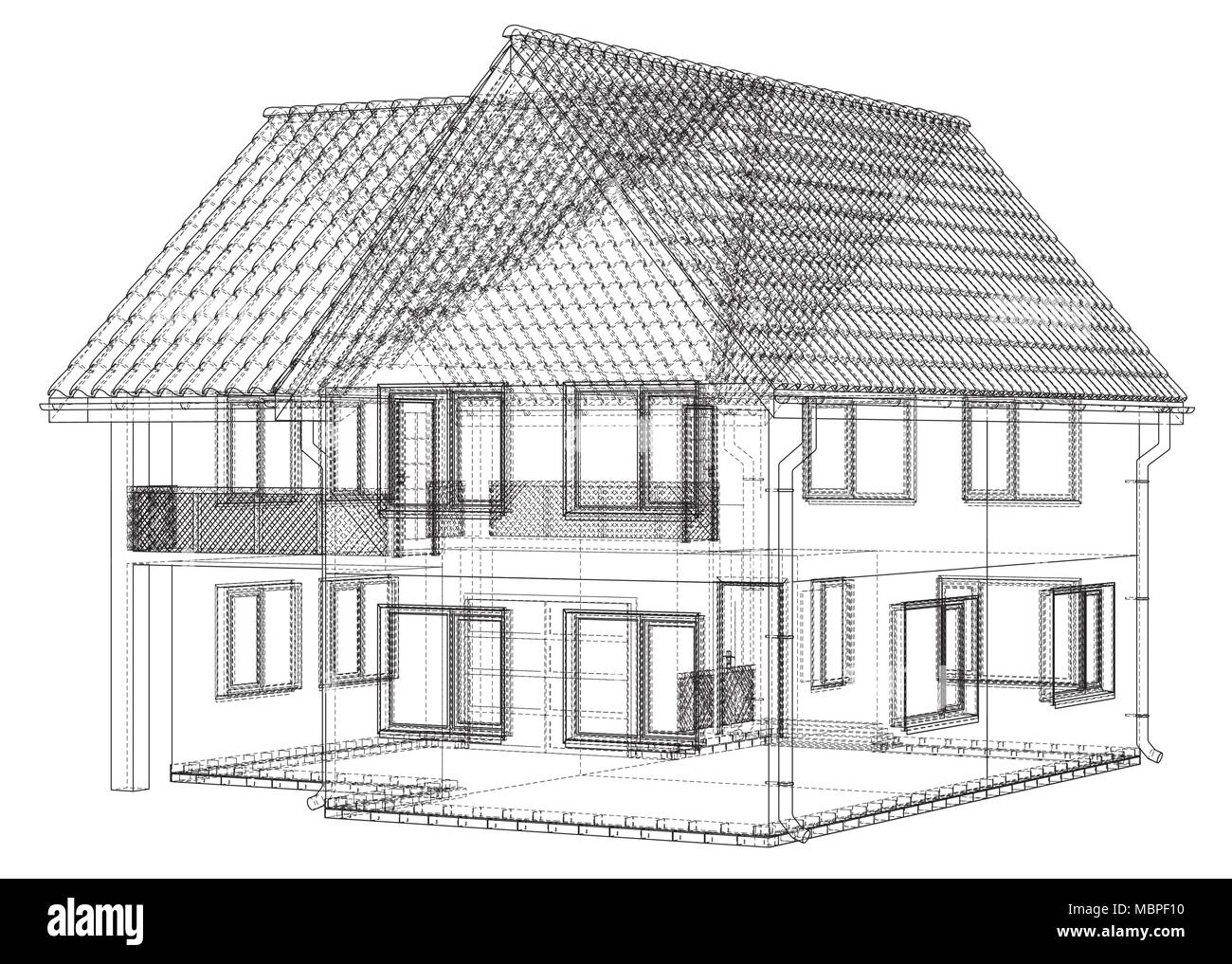 Disegno vettoriale del cottage con un tetto. Illustrazione creata di 3d. Illustrazione Vettoriale