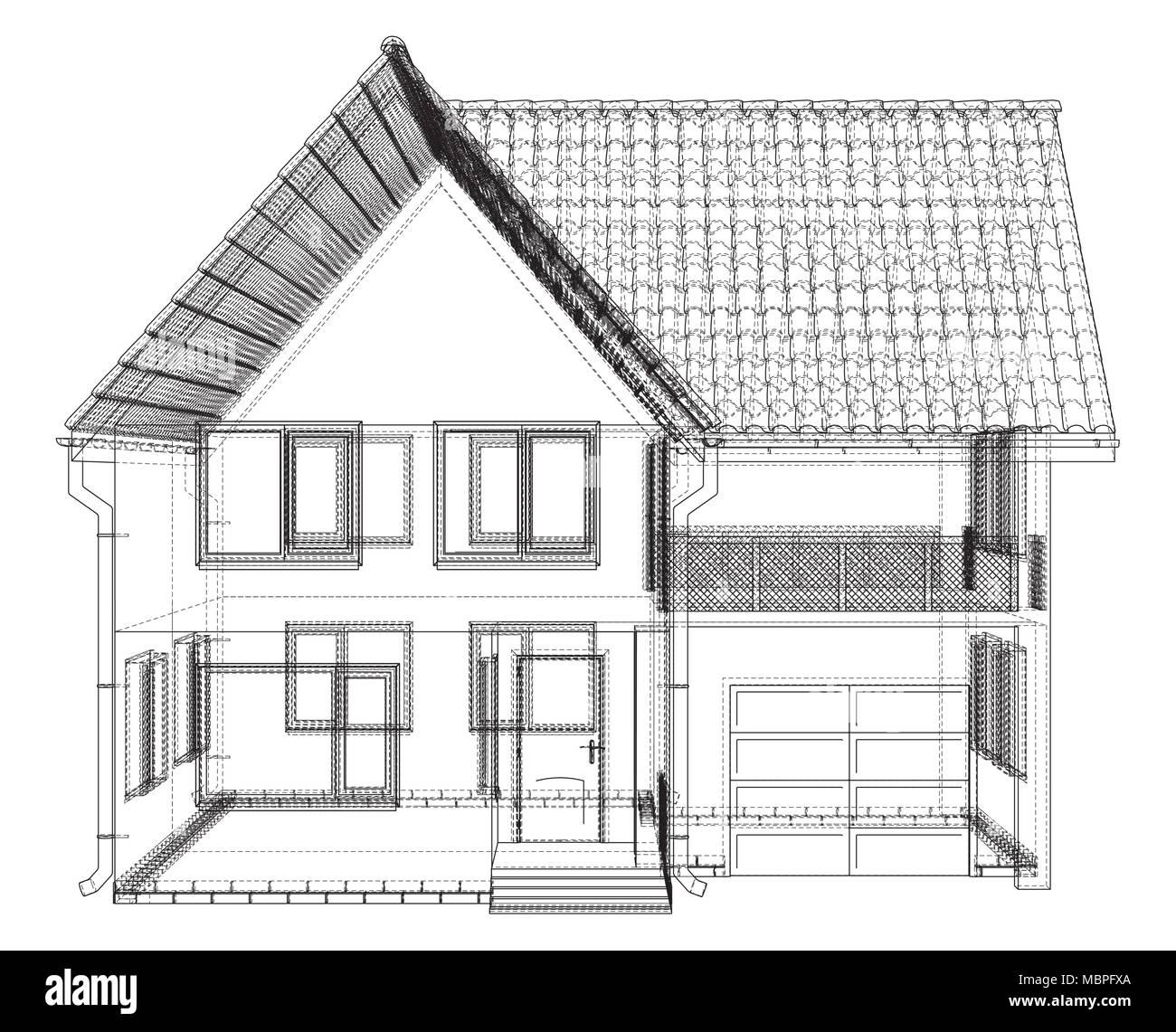 In prospettiva di wireframe esterno della casa. Vettore creati di 3d. Illustrazione Vettoriale