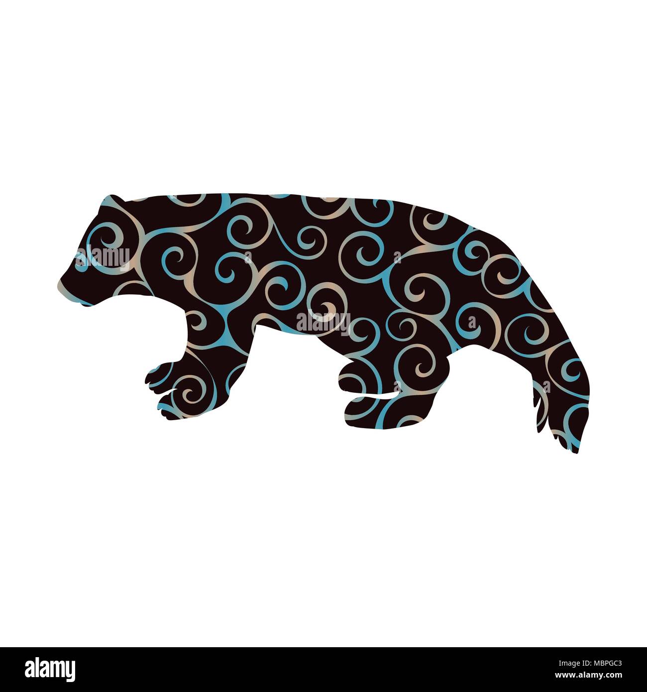 Wolverine bear wildlife modello a spirale silhouette colore animale. Vector Illustrator. Illustrazione Vettoriale