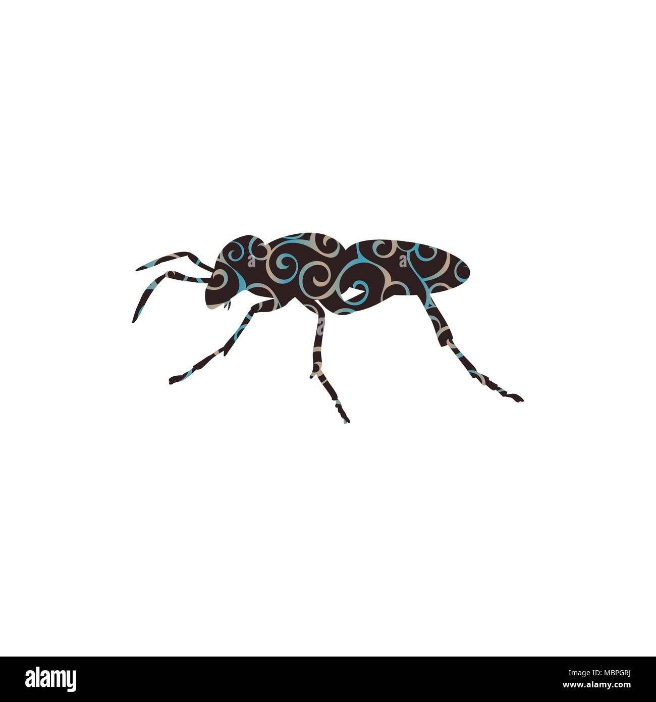 Ant insetto modello a spirale silhouette colore animale. Vector Illustrator. Illustrazione Vettoriale