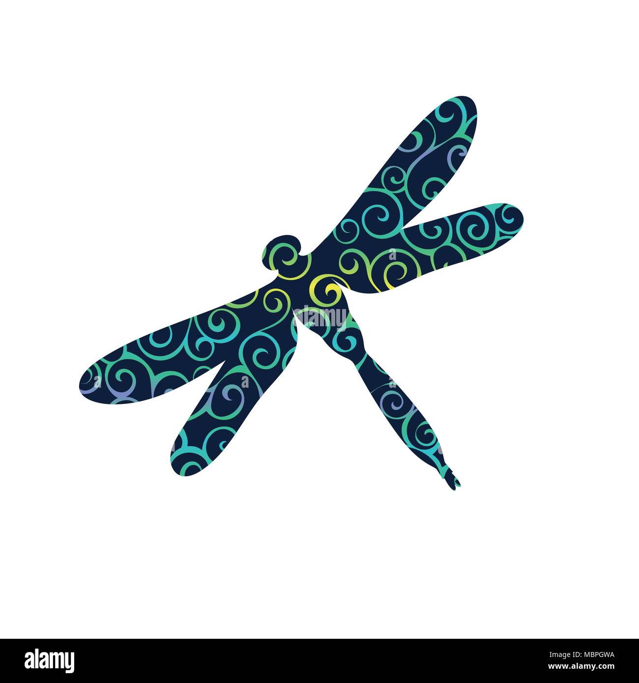 Libellula insetto modello a spirale silhouette colore animale. Vector Illustrator. Illustrazione Vettoriale