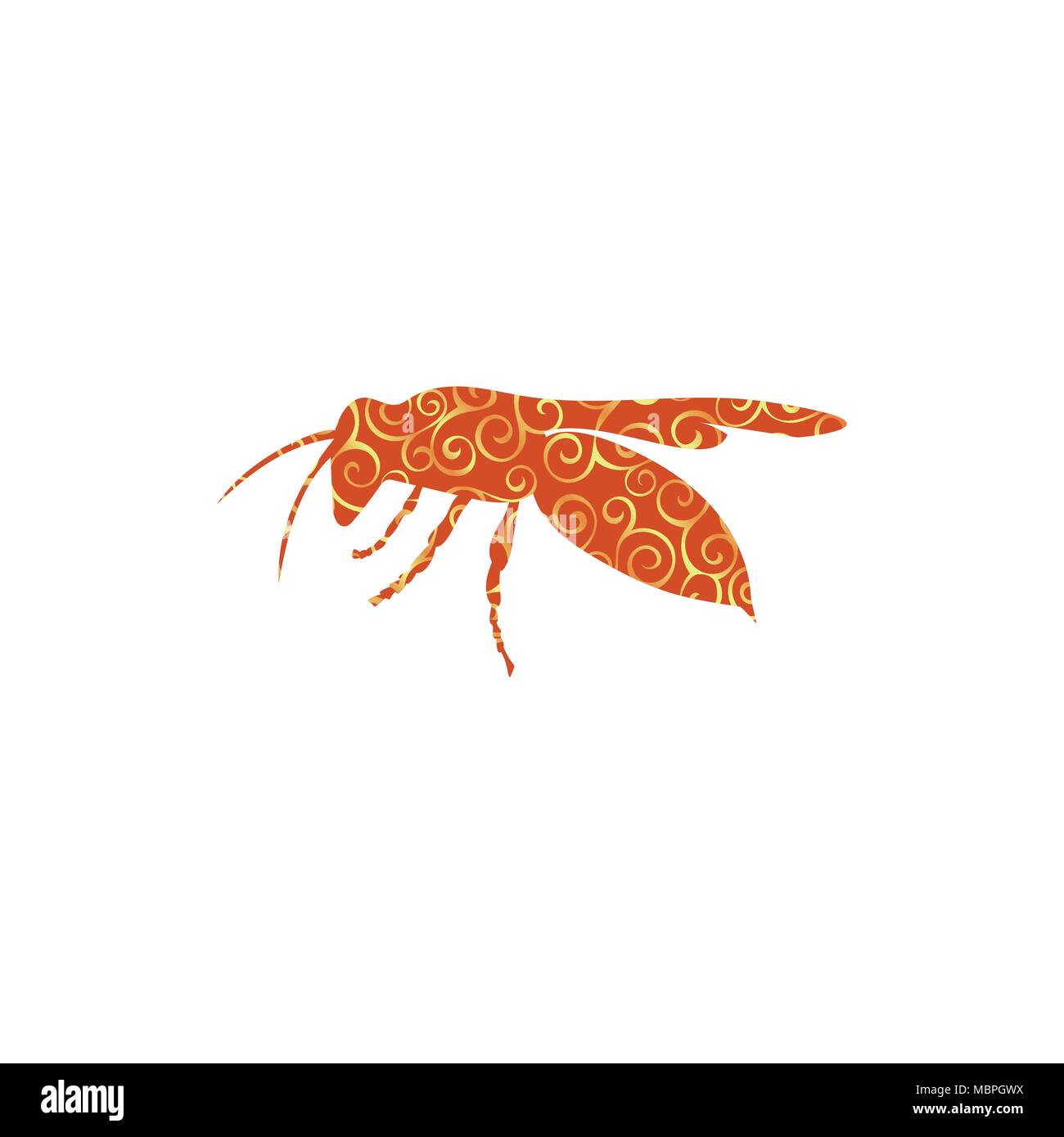 Wasp insetto modello a spirale silhouette colore animale. Vector Illustrator. Illustrazione Vettoriale