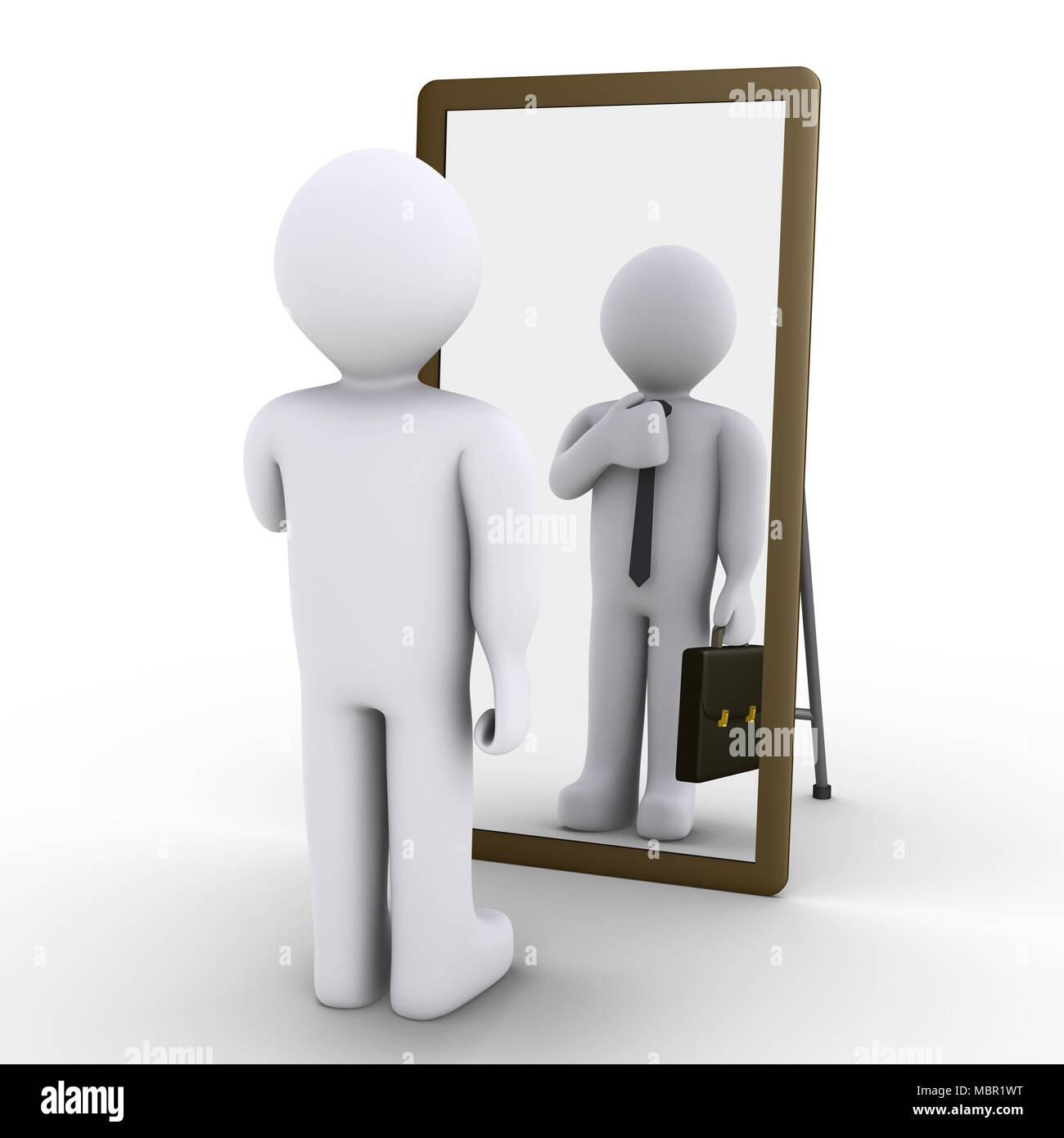 3d persona guardando nello specchio e vede se stesso come uomo d affari Foto Stock