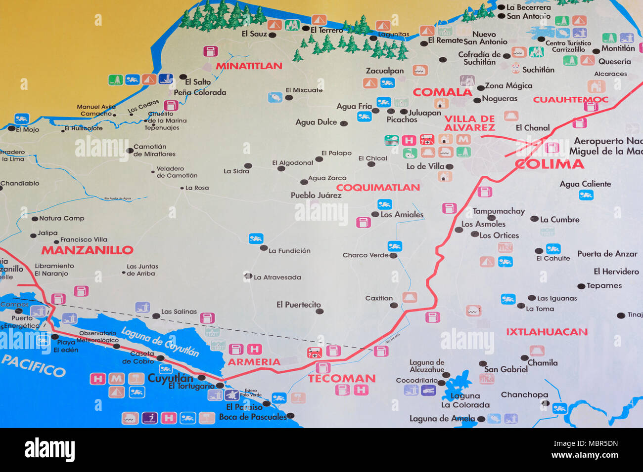 Mappa di Colima Stato, Manzanillo Città, stato Colima, Messico Foto Stock