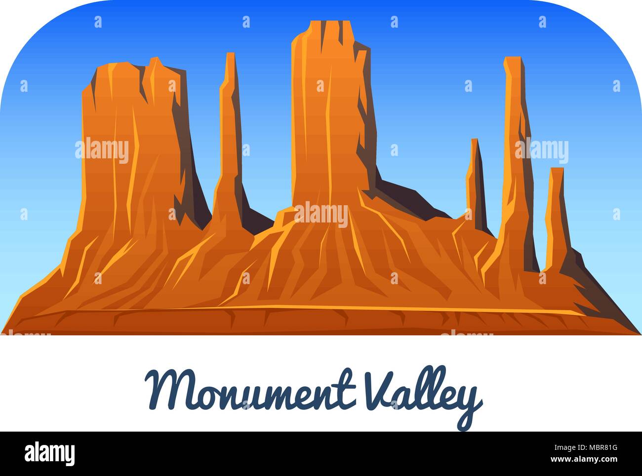 Il Monument Valley. Montagne e picchi e paesaggio presto in un giorno. viaggio o in campeggio, arrampicata. Outdoor hill tops. Vista da caccia Mesa, Arizona. Illustrazione Vettoriale