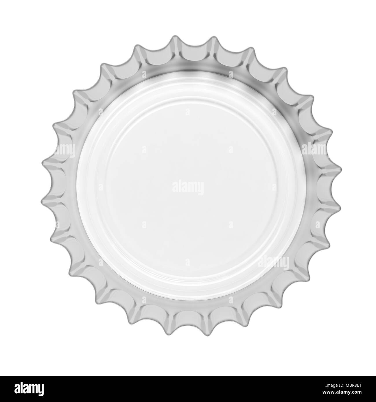 Il vetro della bottiglia di birra cappuccio in metallo isolato su sfondo bianco, vista dall'alto. 3d illustrazione Foto Stock