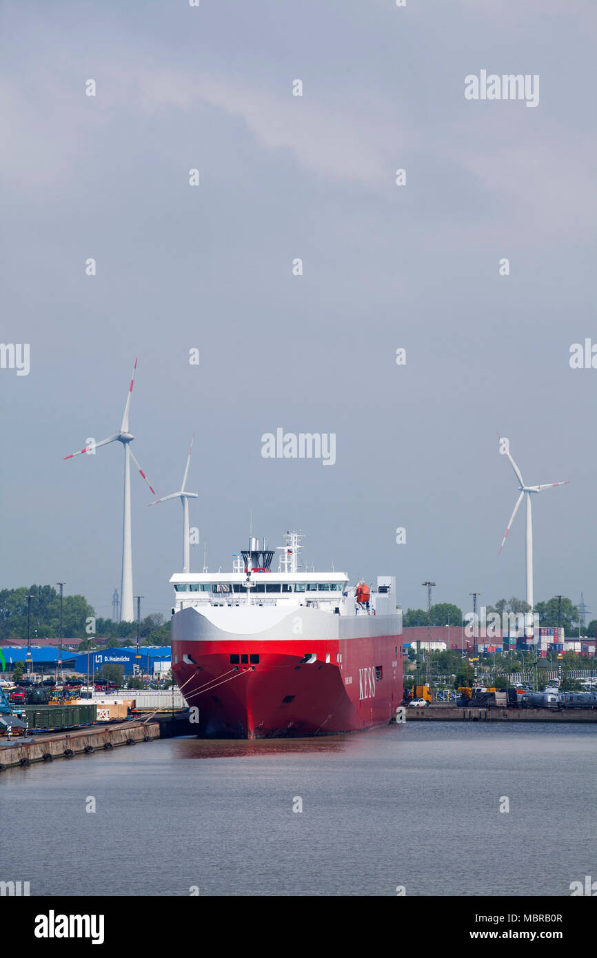 Auto nave da trasporto, auto transporter, nave nel porto di Bremerhaven, Germania Foto Stock