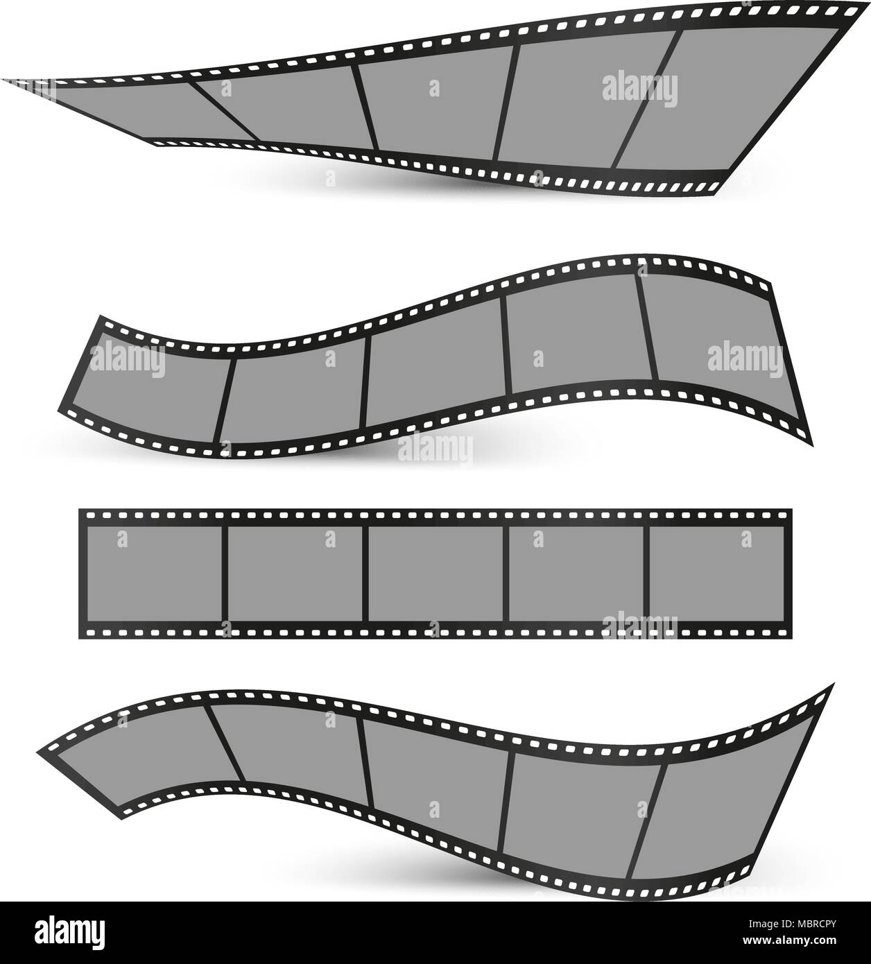 Raccolta di strisce di pellicola con ombre su uno sfondo bianco Illustrazione Vettoriale
